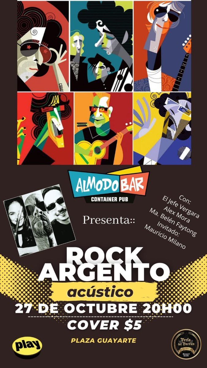 El próximo miércoles vamos a hacer un “boleo” acústico de varios artistas argentinos como Fito, Charly García, Spinetta, Calamaro, Cerati en <a href="/almodobarec/">almodobar</a> de <a href="/plazaguayarte/">Plaza Guayarte</a>  . Caigan que va a estar del hp. Cover: 5 lágrimas.