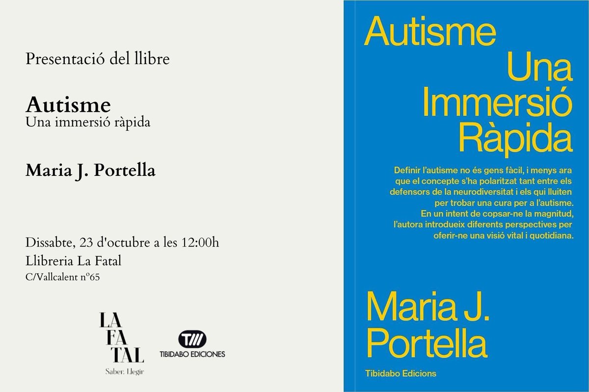 LaFatal_'s tweet photo. Dissabte al matí la Dra. #MariaPortella ens presentarà la seva darrera obra sobre l’autisme.
#EnsAgradaSaber https://t.co/yX3V4Fp4Cv