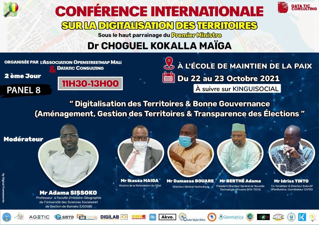 CIDT_Monde's tweet photo. #CIDT2021
#Panel8 : Digitalisation des Territoires,
Bonne Gouvernance (Aménagement,
Gestion des Territoires, Transparence des
Élections
Conférence Internationale sur la Digitalisation des Territoires, les 22-23 Octobre 2021 l'Ecole De Maintien de la Paix de #Bamako https://t.co/MnzNe8qYNE