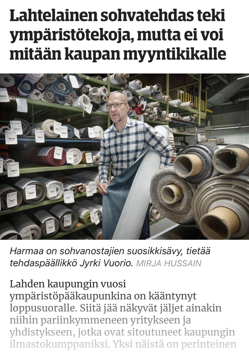 Eilisen Etlarissa kerrotaan ilmastokumppanimme Askon sohvatehtaan ilmastotyöstä 🌍 Yhtenä toimenpiteenä tehtaan kaikki loisteputkivalaisimet vaihdetaan ledeihin… ja niitähän on useampi tuhat! #teemmeilmastotyötä ⁦@GreenLahti2021⁩ ⁦<a href="/ESSonline/">ESS</a>⁩