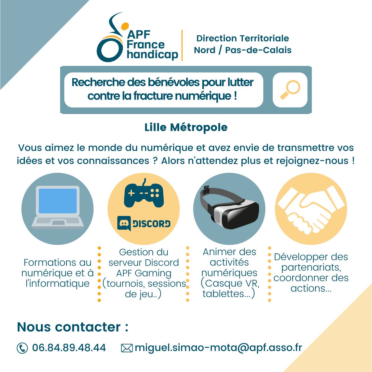 APF59_62's tweet photo. Nous recherchons des #bénévoles pour lutter contre la fracture #numérique !
N'hésitez pas à nous contacter 😉 https://t.co/0PQ5iwJbHD