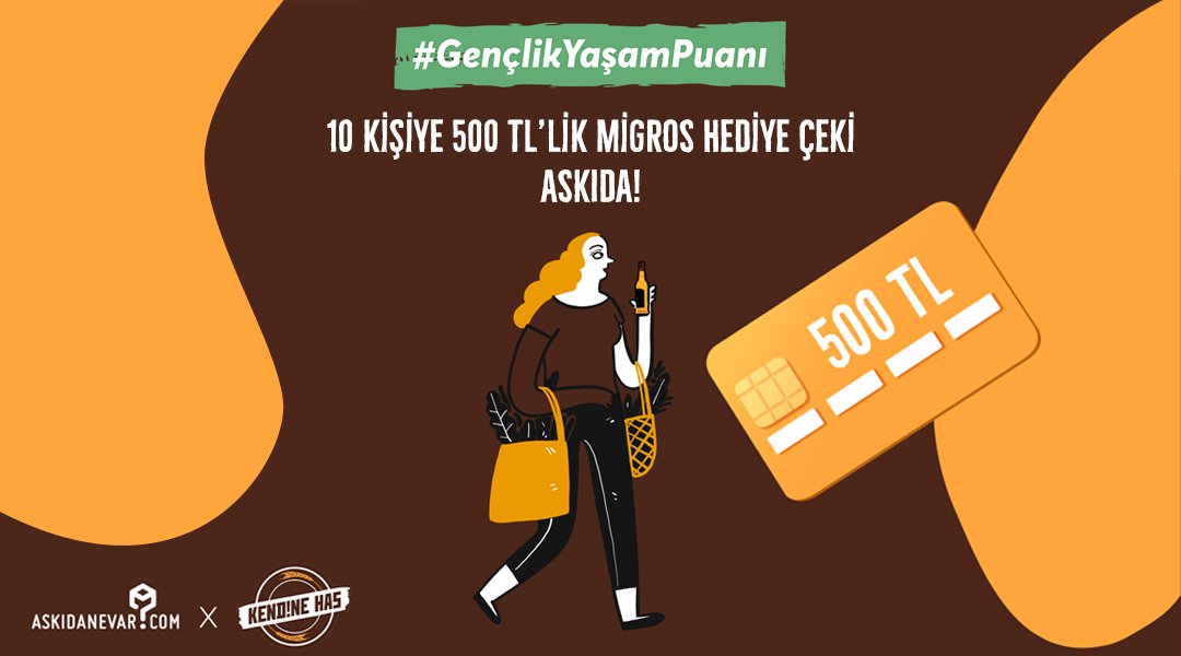 Kendine Has #GençlikYaşamPuanı kampanyamıza katıldı! Şimdi 10 Kişiye 500 TL’lik Migros Hediye Çeki askıda! <a href="/askidanevar/">Askıda Ne Var</a> ve <a href="/_kendinehas/">Kendine Has</a> hesaplarını takip edip bu tweet’i RT’le kazanan 10 kişiden biri sen ol!