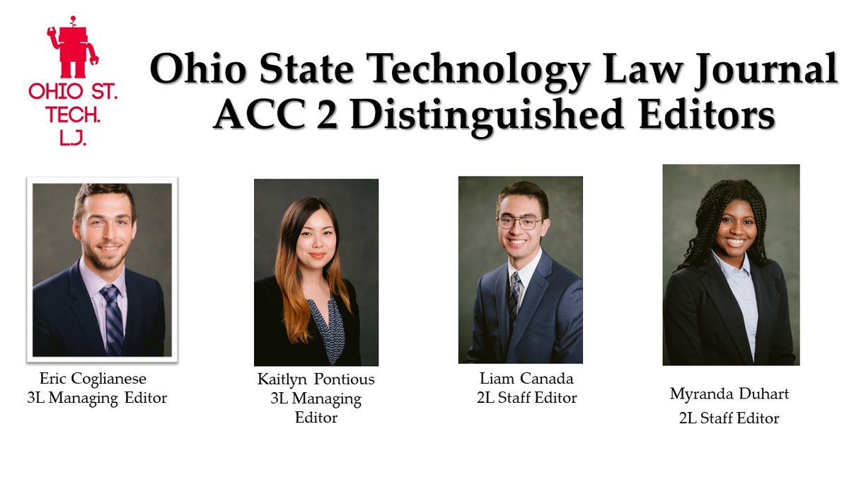 OhioStateTechLJ's tweet photo. Congratulations to our ACC2 Distinguished Editors: Eric Coglianese, Kaitlyn Pontious, Liam Canada, and Myranda Duhart. Your hard work is appreciated! https://t.co/BtZTNT6nRu