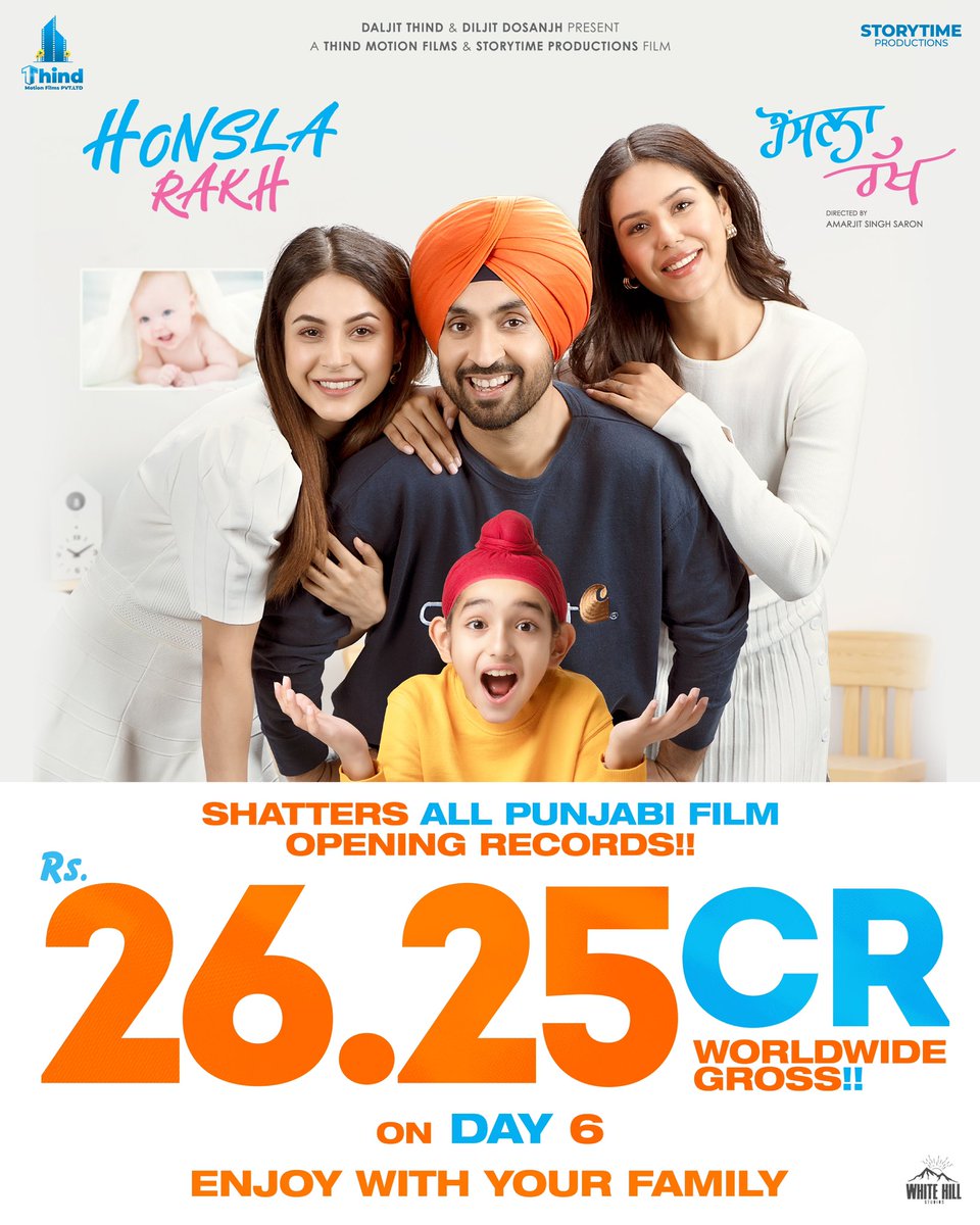diljitdosanjh's tweet photo. #HonslaRakh Although So Many Theaters Are Still Closed, Still HONSLA RAKH Managed To Shatter All PUNJABI FILM RECORDS 😊🙏🏽

Thanks For LOVING PUNJABI CINEMA 🙏🏽

ENJOY WITH YOUR FAMILY FOLKS 👩🏻‍🍼👨🏻‍🍼

@bajwasonam @ishehnaaz_gill #ShindaGrewal https://t.co/5wNQdWdUCy