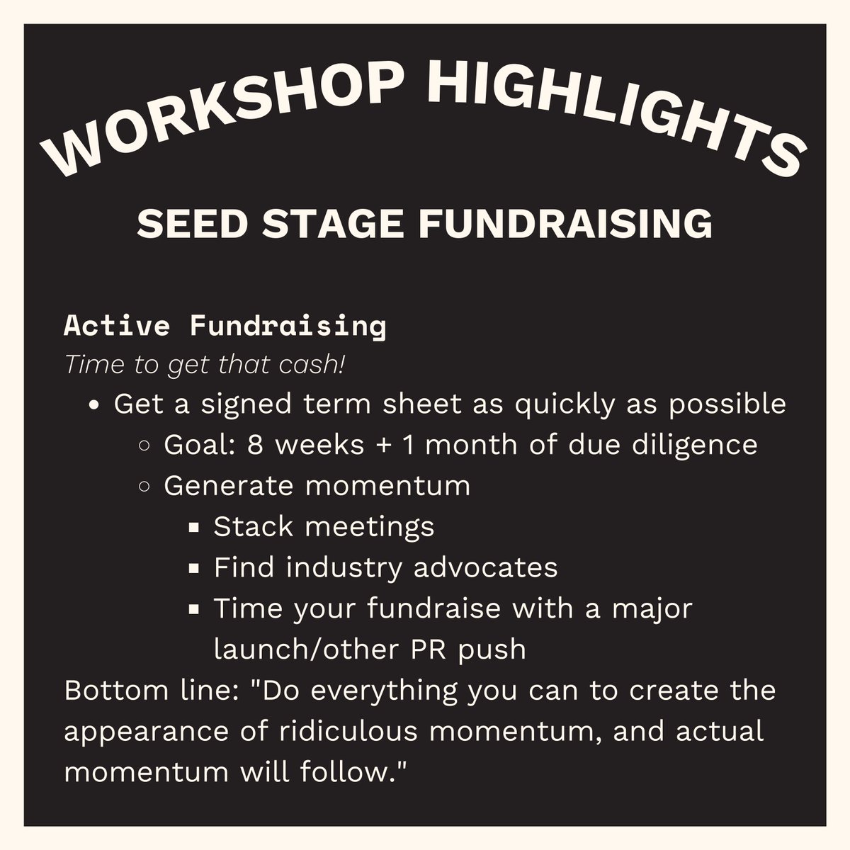 Thank you for a great session on #seedstagefundraising, <a href="/amiravalliani/">Amira V</a> &amp; <a href="/GlowDotFM/">Glow</a>!!

"Do everything you can to create the appearance of ridiculous momentum, and actual momentum will follow." 🙌🏽

#femalefounders #momentum #duediligence #passivefundraising #activefundraising #dei