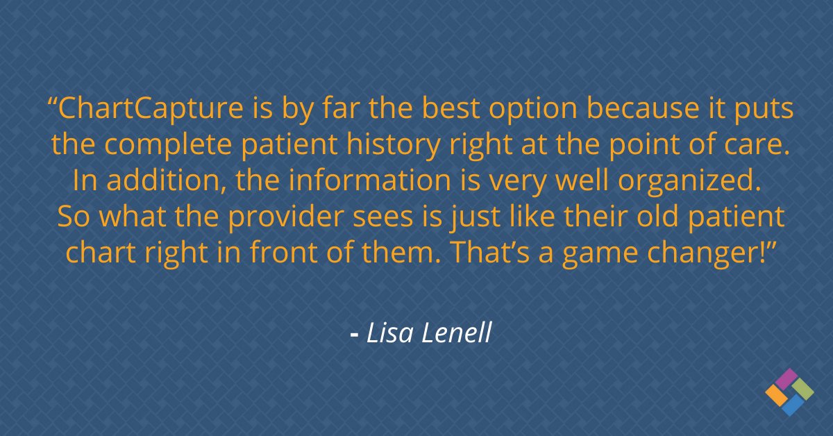 ChartCapture's tweet image. Lisa is right; comprehensive records and organization are key in the EMR business. That’s why ChartCapture prides itself on not only our speed at EMR migration but our ability to give our clients EMRs in user-friendly formats. 

#datamigration #emrmigration #emrconversion