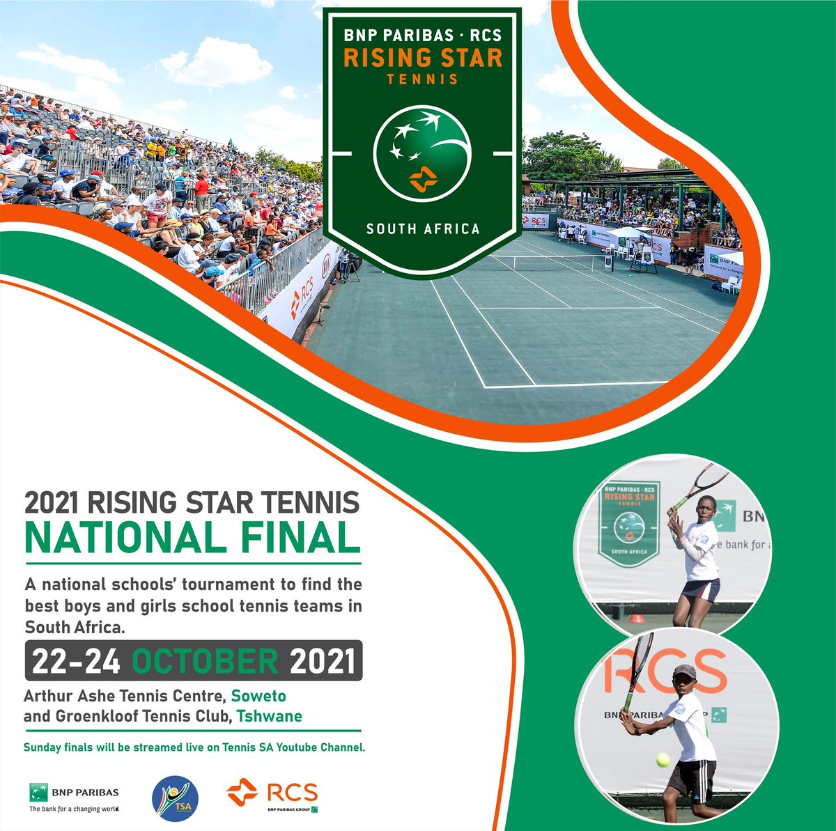 It’s almost the weekend and all roads lead to Soweto and Tshwane as South Africa's most promising young tennis players turn out at the 2021 BNP Paribas RCS Rising Star Tennis Finals which runs from 22-24 October. Good luck to everyone participating this weekend! #RisingStarTennis