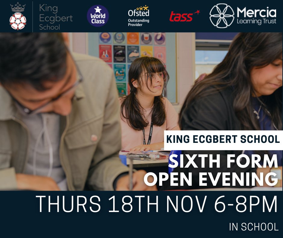 SixthFormKES's tweet photo. ATTENTION ALL Y11s!

Our sixth form open evening is scheduled for Thursday 18th November 6-8pm. So book the date in your diary and come along to find out more about our outstanding sixth form and world class students!

https://t.co/pmqNCRmxS1
@KingEcgbert 
#sheffieldsixthform https://t.co/oeSClZtILp