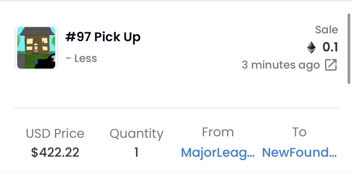 WOW WOW WOW 🤯🤯🤯🤯🤯

ANOTHER SECONDARY SALE 🤯🤯

#97 Pick Up was just sold for .1 ETH to <a href="/NewFoundTheory/">N.F.T. TV-Radio</a> from @MBeastball!!!!!!! 

ONLY ONE LEFT AT .1 🤯🤯🤯

#TheFuckles #NFTs opensea.io/assets/0x495f9…