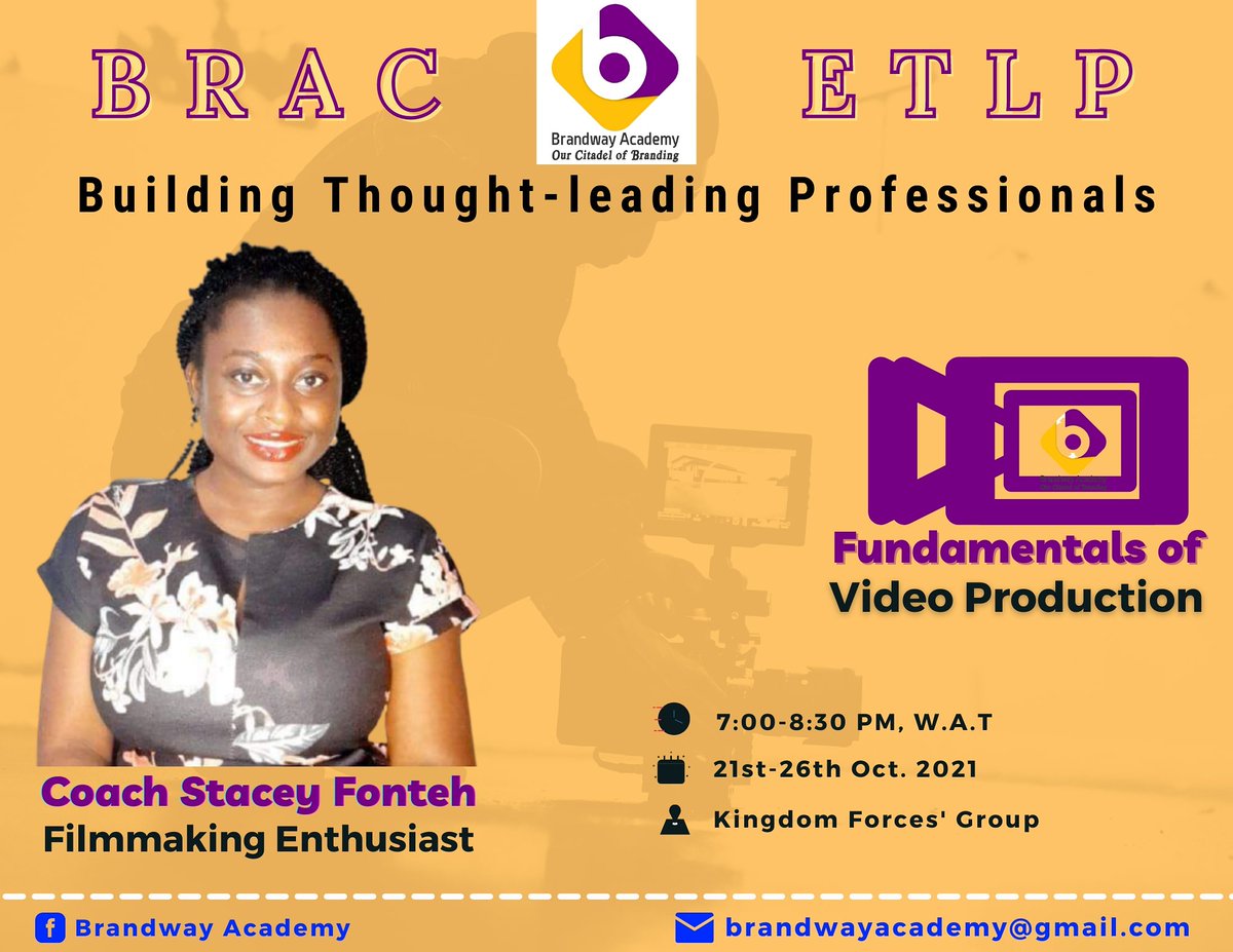 george_neba's tweet photo. Captivating videos are needed for personal brands to engage, entertain & affect their audience. So, Coach @staceyfonteh will treat #Cohort6, #BRAC_ETLP to the basics of videography. Join our #Bracmily: https://t.co/FBTEj3ebIP
#PersonalBrandingMatters #Brandivate #BeYourBestBrand https://t.co/Vyjdwyo6oL