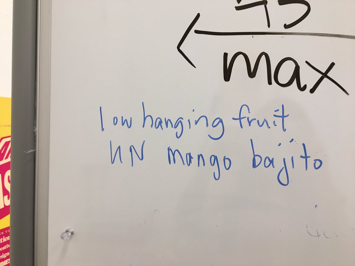 Hace un par de clases mi profesora, en una universidad en Estados Unidos, nos preguntó que si sabíamos a qué se refería con “low hanging fruit”. Yo dije que sí, que en Colombia decíamos mangos bajitos, so not any fruit, but mangoes. Le gustó tanto que lo puso en el tablero.