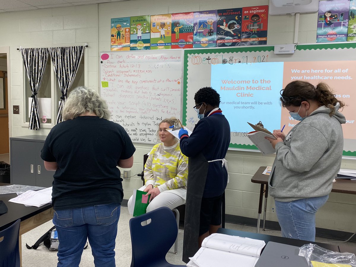 MsmauldinC's tweet photo. Medical detectives patient interviews today! #GSFTrojanStrong #PLTW #STEM https://t.co/6szOwh4IW5