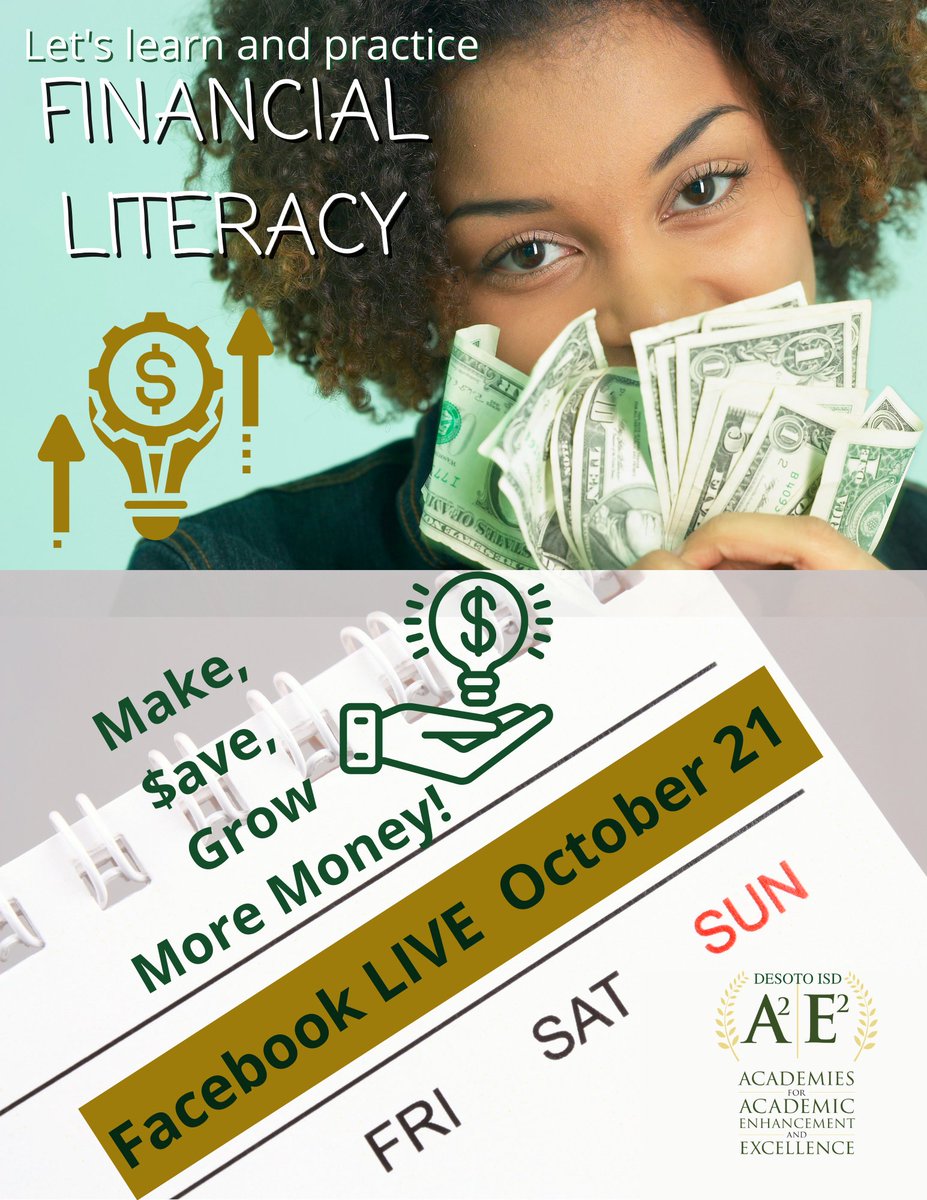 DesotoISDa2e2's tweet photo. Join us on the DeSoto ISD Facebook page at noon for our Financial Literacy webinar! https://t.co/gJINGUAr1H