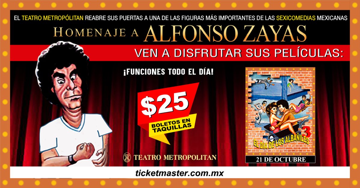 Teatro Metropólitan (@tmetropolitanmx) on Twitter photo ¡Hoy no te puedes perder la tercera parte de la comedia más taquillera del cine nacional! "El Día de los Albañiles 3". Ahora, los albañiles en la reconstrucción de México después del terremoto.
Boletos en taquillas y en la Red <a href="/Ticketmaster_Me/">Ticketmaster México</a>👉 bit.ly/3lmFIS7 ¡Hoy no te puedes perder la tercera parte de la comedia más taquillera del cine nacional! "El Día de los Albañiles 3". Ahora, los albañiles en la reconstrucción de México después del terremoto.
Boletos en taquillas y en la Red <a href="/Ticketmaster_Me/">Ticketmaster México</a>👉 bit.ly/3lmFIS7