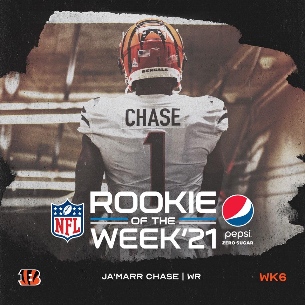 Bengals's tweet photo. .@Real10jayy__ is going to need another locker to store all his belts! 

Ja’Marr is the @pepsi Zero Sugar Rookie of the Week for a third time! https://t.co/js4xRrtQZG