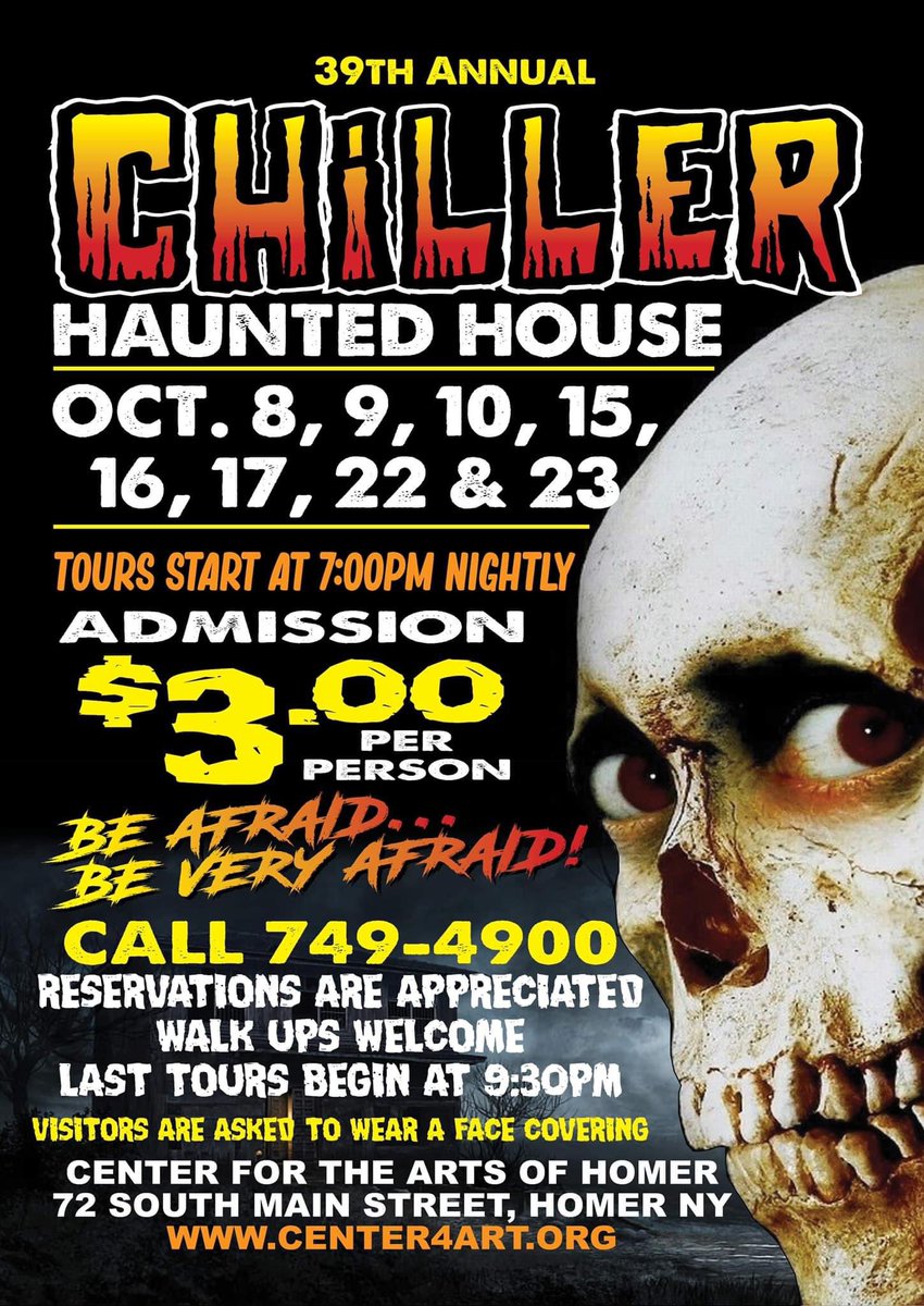 It’s your last two chance to get spooked this Friday or Saturday! Tours start at 7 and end at 9:30pm. $3 per person. Cash at the door! Reservations are not necessary. #Chiller #HauntedHouse #HappyHalloween