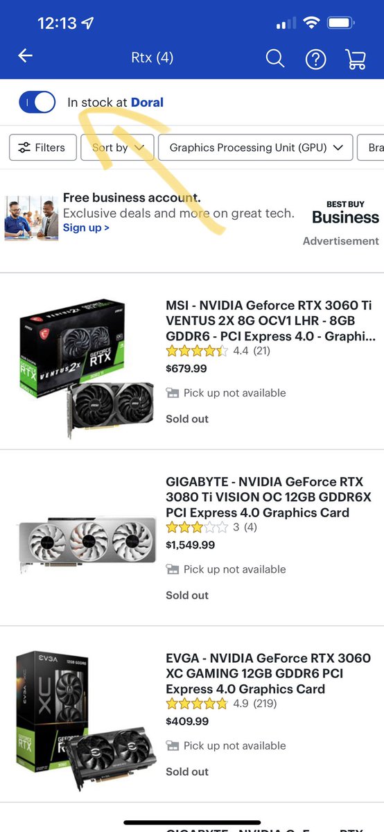 Andrewvandee's tweet photo. @TrueKarma86 @GPURestock You go in if GPUs are listed when you change the toggle for “In stock at xx store” like for example another local store for me. https://t.co/zGiryxDp6G
