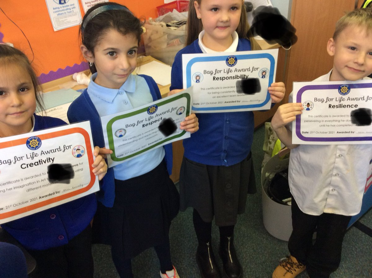 Wheeler_PS's tweet photo. Well done to our Bag for Life certificate winners this half term! #wheelerbagforlife #rosaresilience #wendywellbeing #rebeccaresponsibility #ronnierespect #charliecreativity https://t.co/MrUh3ltqwV