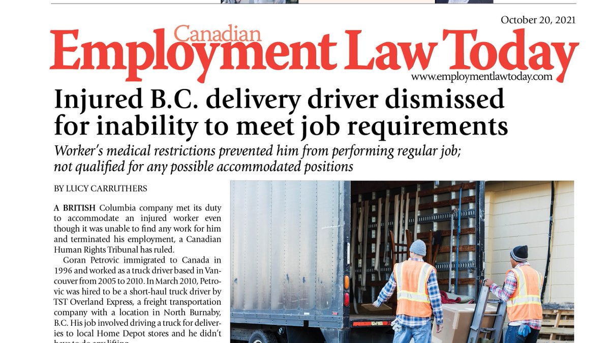 An injured B.C. worker was dismissed because he couldn't meet the job requirements. A laid-off worker gets 22 months' notice. Ontario courts debate pandemic layoffs and constructive dismissal. These stories and more in the latest issue of CELT. hrreporter.com/employment-law…