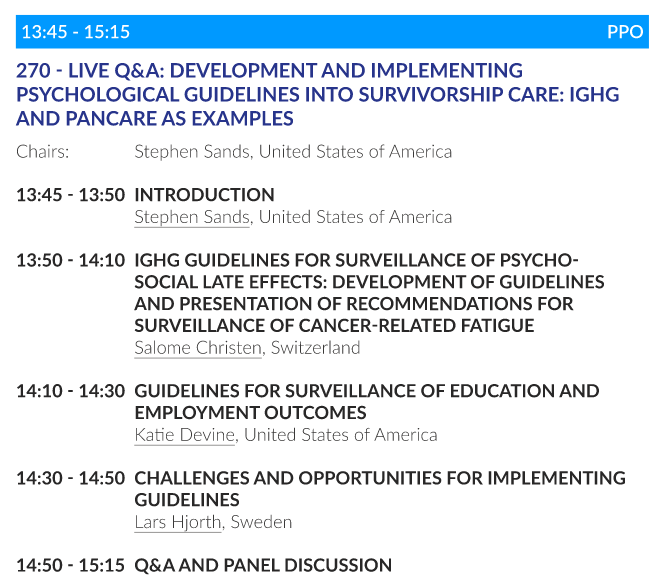 At 1:45pm @christen_salome <a href="/katieanndevine/">Katie Devine</a> and Lars Hjorth will present and discuss development and implementation of psychological guidelines in follow-up care for #childhoodcancer survivors at #SIOP2021 
PPO educational day