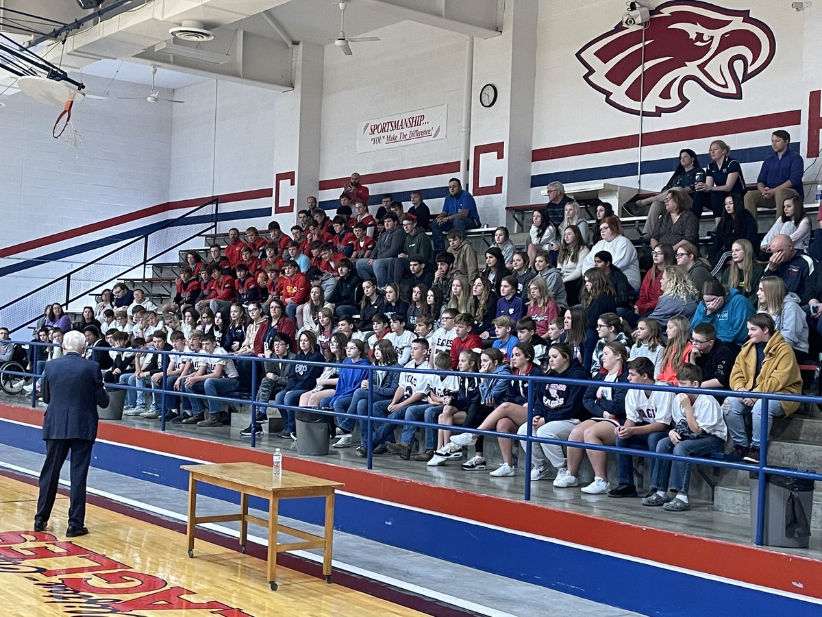 baker_kansas's tweet photo. Great morning at #CliftonClydePride high school.  Thank you to @CoachBillSnyder for speaking to our 6-12 students this morning.   What an honor. https://t.co/i23KJMEHA0