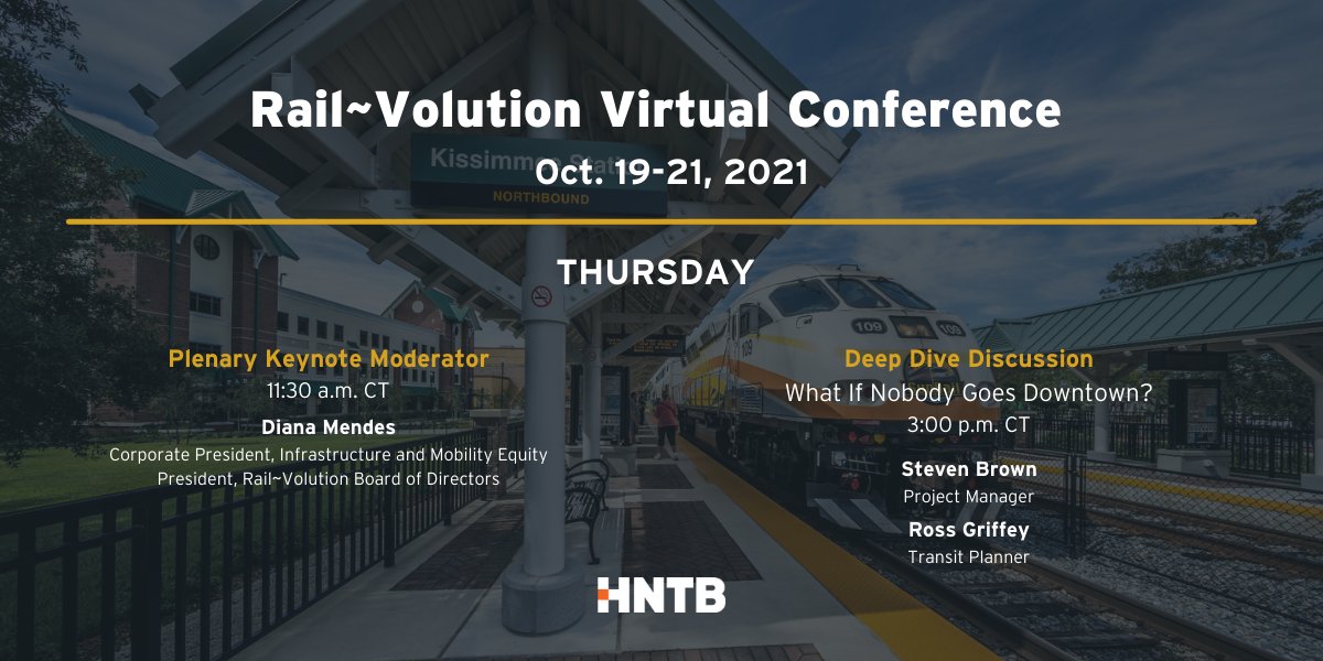 HNTBCorp's tweet image. Today, @RailVolution attendees can join #HNTB experts at the virtual conference as they share thoughts on how we can shape more vibrant and equitable communities.

#railvolution #transit #rail #mobility #transportation #infrastructure #transportationdesign #infrastructuremobility