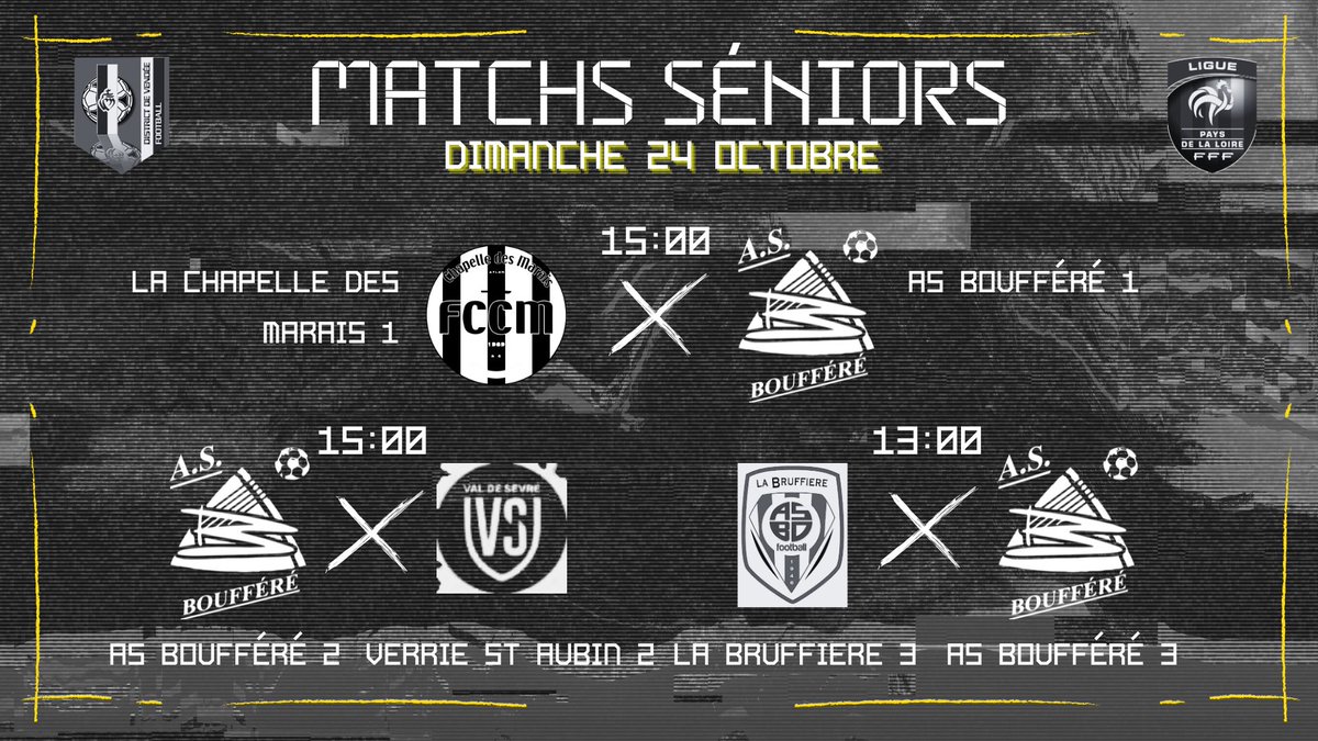 Voici le programme du week-end de nos 3 équipes séniors !! ⚽️

On compte sur vous pour venir soutenir nos équipes !! 🙌