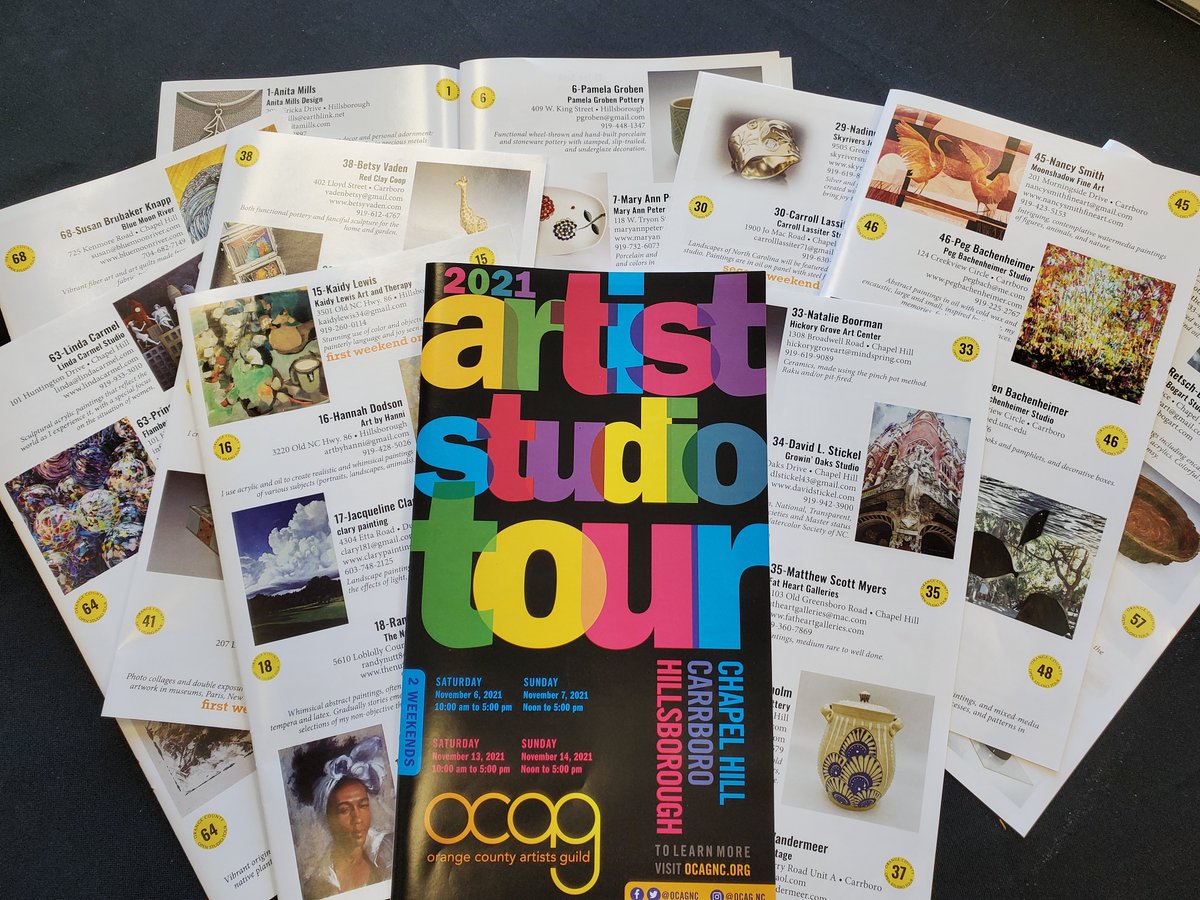 102 members of the Orange County Artists Guild will open their studios for visits the first two weekends in November 6-7 &amp; 13-14

🎨Pre-Tour Shows:
<a href="/HillsboroughArt/">Hillsborough Gallery</a> Oct 27-Nov 15
<a href="/ArtsCenterlive/">The ArtsCenter</a> Now - Oct 31
Details and Opening Reception dates ⤵️
ocagnc.org