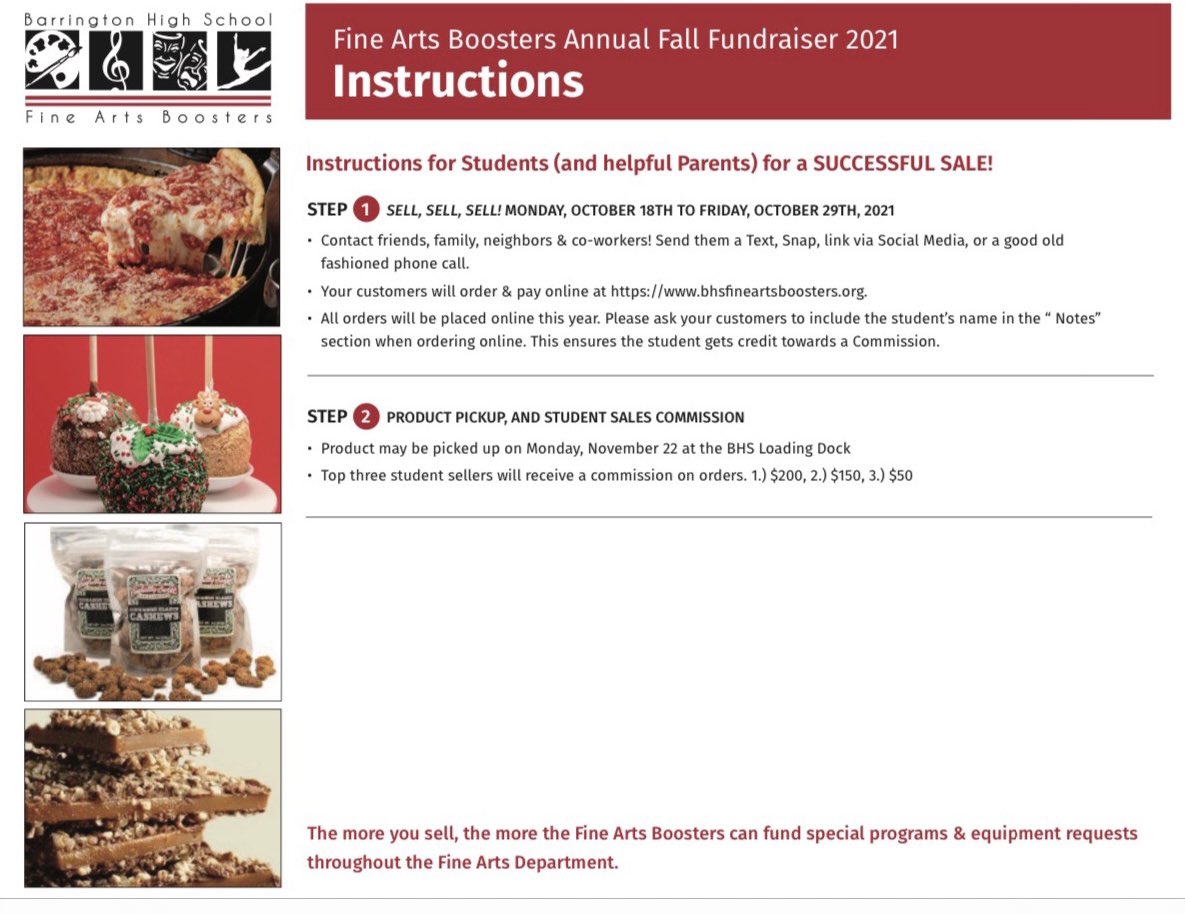 barringtonfab's tweet photo. The annual fall BHS fundraiser is  LIVE!! go support your favorite fine arts kids by ordering yummy treats including pizza, caramel apples, and more! 🍎🍕🍫 swipe to the second slide to see the instructions on how to order 🥳 https://t.co/nLNrI7IGi3