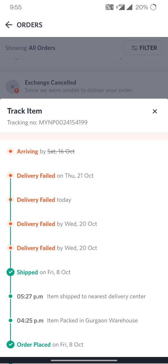 Sharik225's tweet photo. My product was out for delivery from last 2 days, but i didn't receive any calls and at night i get message and notification that unable to deliver your products.
Promise date of my product was on 16 but delivery was delayed and now this
@myntra @Flipkart @_Amar_N @_Kalyan_K https://t.co/N0JwVkwzvf