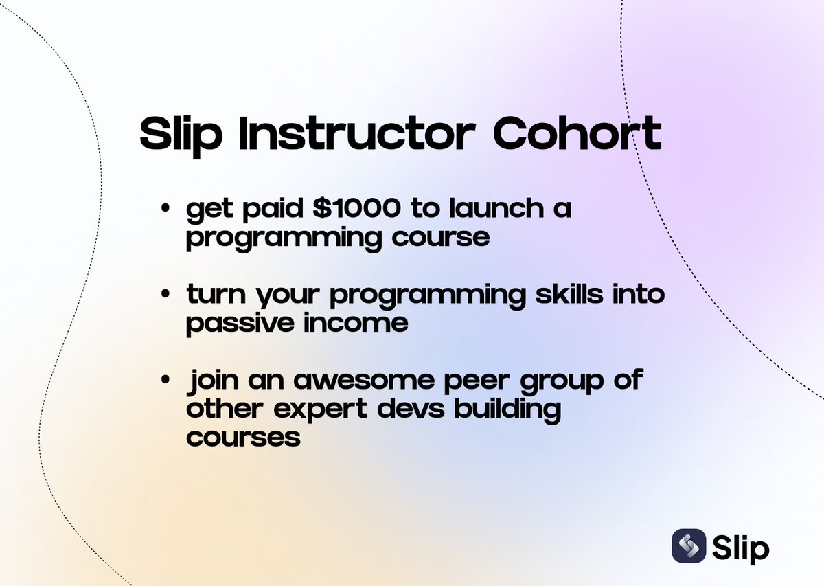 KennethCassel's tweet image. We&apos;re launching an Instructor Cohort at Slip! 

Looking for 10 devs to join our inaugural 4-week cohort

Over 4 weeks, you&apos;ll learn how to build and sell an effective, engaging, and profitable programming course!

When you launch, you&apos;ll get $1000 from us :) 

RT appreciated