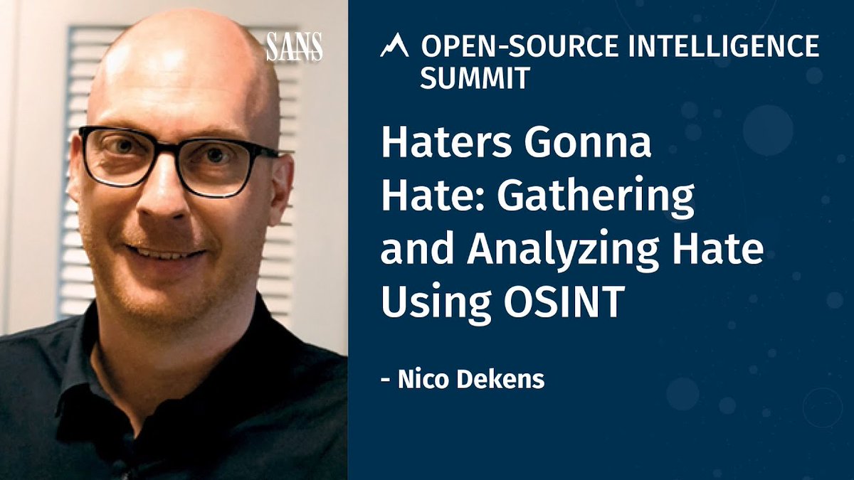 SANSDefense's tweet photo. At the #OSINTSummit @dutch_osintguy shared how to use #OSINT techniques to gather and analyze online hate content and hate groups
https://t.co/Q5fso5DPhv
Check out Nico's advanced OSINT course, SEC587: https://t.co/v92f8teLdZ
#OSINTtechniques https://t.co/zq6MqcCHNG