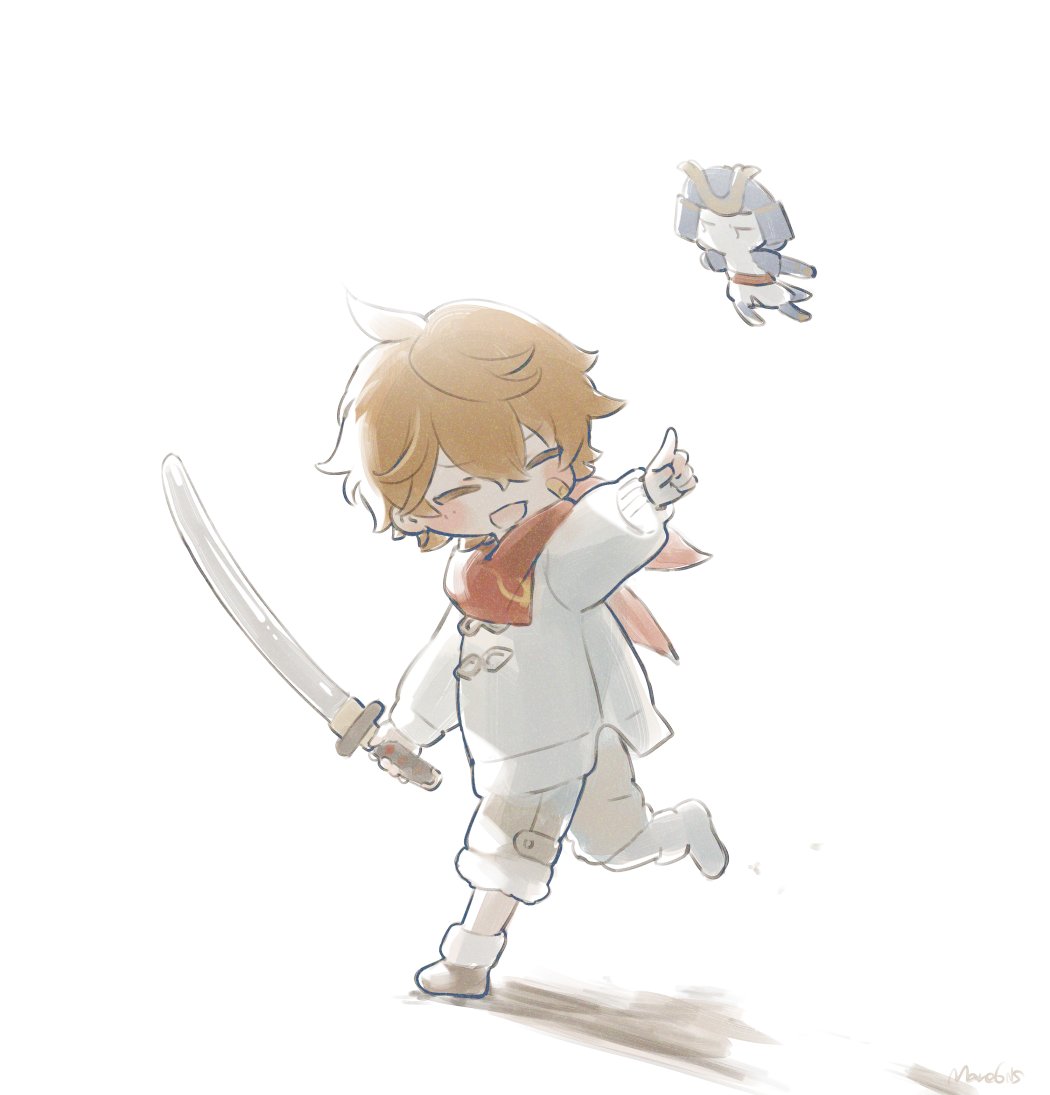 tartaglia (genshin impact) aged down 1boy weapon closed eyes male focus sword holding  illustration images