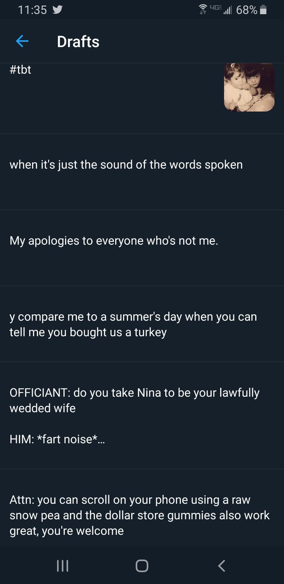 #tbt
#screenshotyoursavedtweetsdrafts