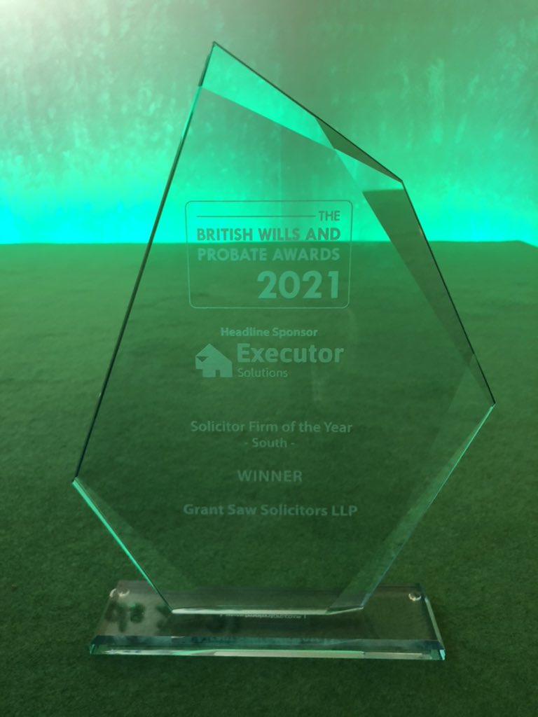 GrantSaw's tweet photo. Delighted to win the Solicitor Firm of the Year South at the British Wills and Probate Awards 2021 #bwapawards2021 #winners https://t.co/avQf651Ra1