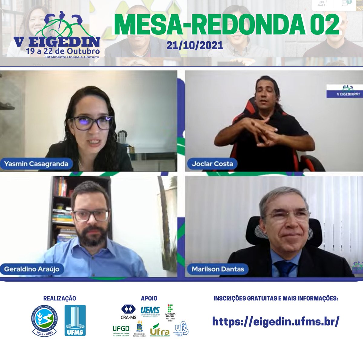 eigedin's tweet photo. Hoje pela manhã em seu terceiro dia, o V EIGEDIN contou com a Mesa-Redonda: "Desenvolvimento e Transferência de Tecnologias de Gestão e Governança para o Brasil e América Latina". Fiquem ligados que hoje ainda tem mais! #eigedin #SouUFMS https://t.co/xED9bCv1wB