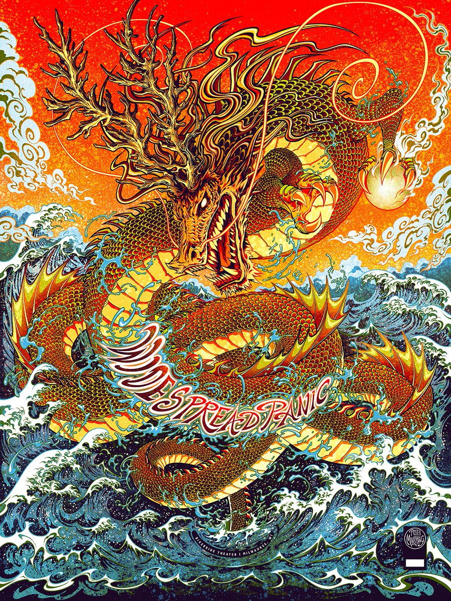 milestsang's tweet photo. My latest poster for Widespread Panic at the Riverside Theater 🔥🐉🌕 https://t.co/UkGv1ouqD6