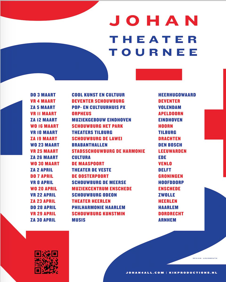 We gaan weer aan de bak met dat <a href="/johan4all/">JOHAN</a>. Maart/april volgend jaar. In het theater, dus lekker in je stoel, drankje in de pauze en geen geouwehoer om je heen. Wie wil dat nou niet. Ticketlinks vind je op johan4all.com