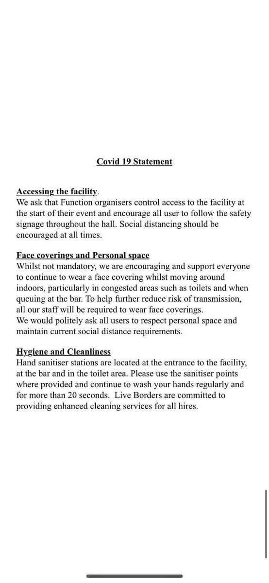 We are looking forward to seeing everyone attending the Presentation Dinner tomorrow night! Please see below a statement from Live Borders regarding the safety procedures in place at the Volunteer Hall🏁