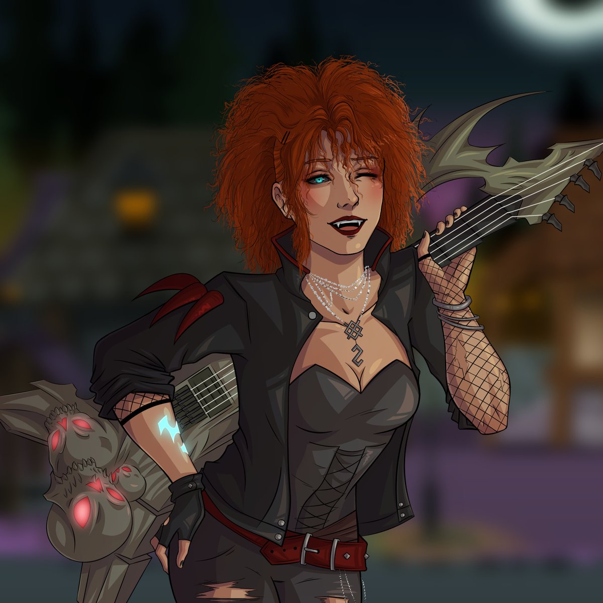 RudyyRue's tweet photo. For this year's Mogloween Ru is dressing up as Jack Crescent's groupie. 

Good thing she kept that guitar, she can finally use it as a prop if nothing else. Of course, she can and could play it, but she's not sure she wants to. https://t.co/QcGdDl3T5Z