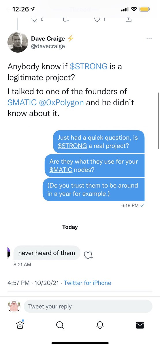 baconesq's tweet photo. $strong fam please stay away from Dave this is confirmed FAKE - David was in contact with @sandeepnailwal yesterday - not sure what Dave’s play was here https://t.co/4DRf7QeGSl
