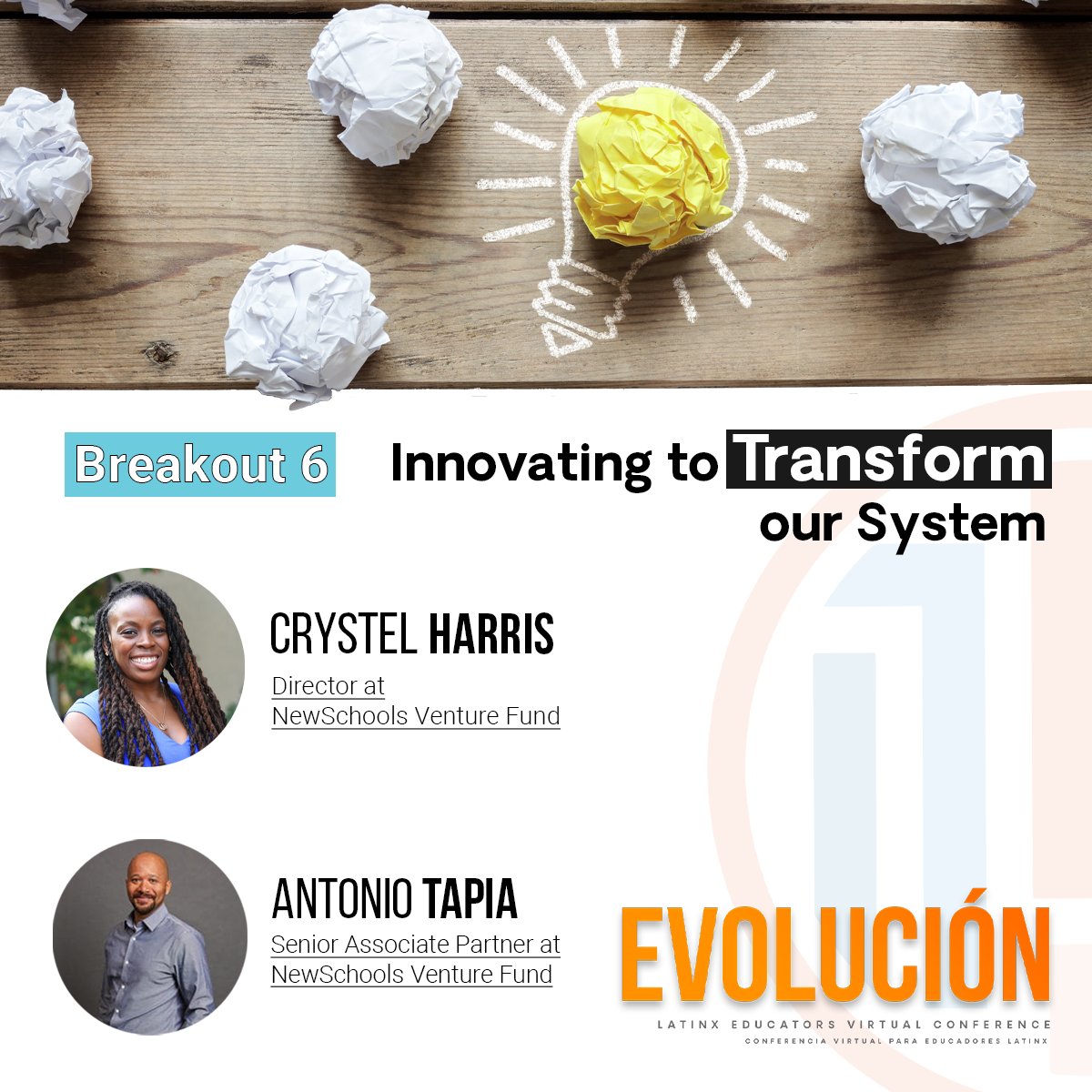 LatinxEdCo's tweet photo. Only 2 short days until #Evolución202... Breakout #6 led by Crystel Harris &amp; Antonio Tapia will be sure to get the creative ideas flowing for participants...

To be part of the conversation be sure to register: 
Register here: https://t.co/HmMoNRArtt
#LEC #Latinxedco #Countdown https://t.co/NRRFa9Onpa