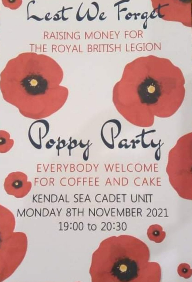 We are hosting a poppy Party, everyone is welcome to come along, we hope to see you there!
#KendalRoyalist #RoyalBritishLegion #LestWeForget