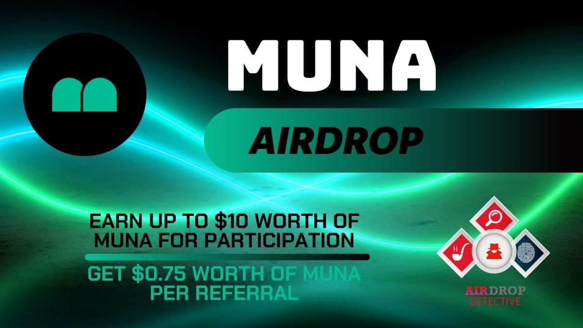 🔍 New #Airdrop: Muna

💲Reward: Up to $10 worth of MUNA + $0.75 worth of MUNA per referral

🔴 Start the airdrop bot: t.me/MunaAirdropBot

🔘Do the tasks on the bot &amp; submit your data

🔘Details: youtu.be/4bz2RG9kphs

#Airdrops #MUNA #AirdropDetective #WAVES #Bitcoin #ETH
