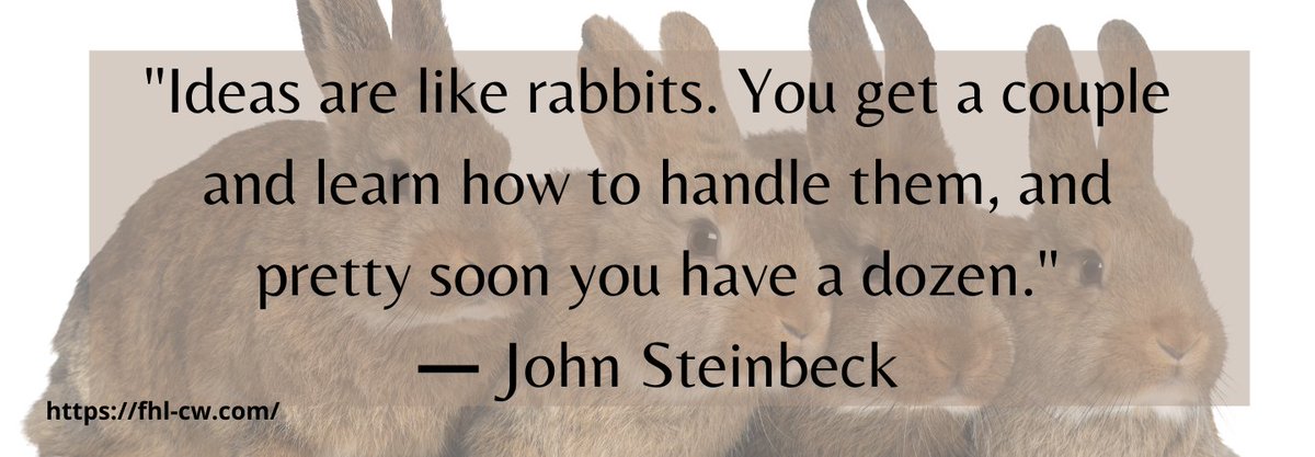 "Ideas are like rabbits. You get a couple and learn how to handle them, and pretty soon you have a dozen."
― John Steinbeck

#writingquote #FaithHopeLove #ChristianWriters