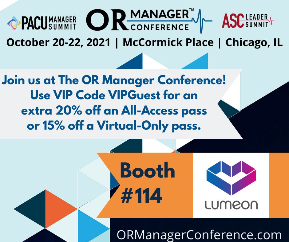 Lumeon_'s tweet photo. Attending the #ORManager Conference in Chicago today? Visit us in booth #114 to learn how we can automate your pre-op process to fast-track patients, free-up team capacity, and increase patient volumes. #preoperative #perioperative #carejourney https://t.co/8MbPUk2Wwh