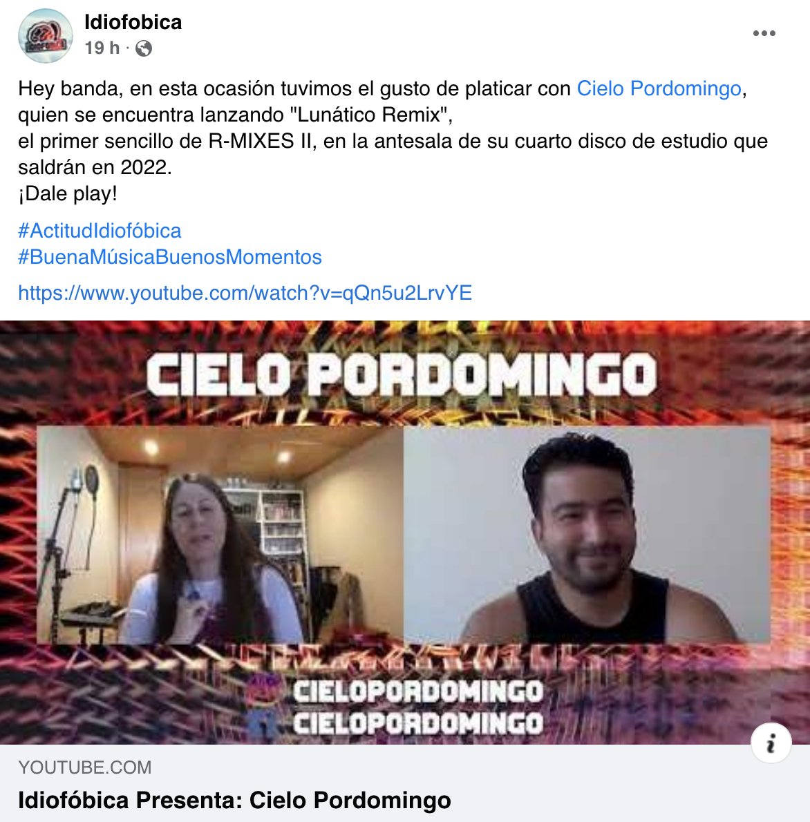 Gracias por el cariño siempre. 
Abrazo enorme hasta Puebla. 💙💙♬♫ <a href="/IDIOFOBICA/">Idiofobica</a> 
youtube.com/watch?v=qQn5u2…