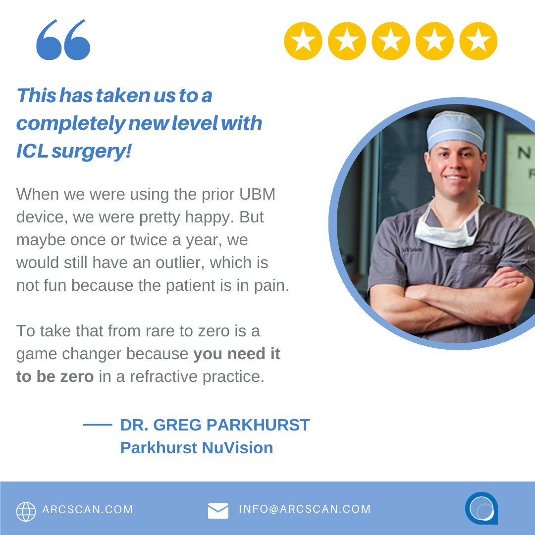 arcscaninc's tweet photo. We've been so honored to help surgeons raise the standard of patient care for their clinics, and we love hearing success stories like @parkhurstnuvision! We want these results for your clinic! Email info@arcscan.com #refractive #Insight100 #ArcScan #ophthalmology #ultrasound https://t.co/iVxI2Xn7pE