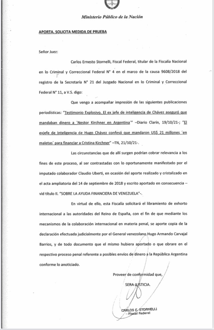 LuisGasulla's tweet photo. Urgente! El fiscal Stornelli acaba de firmar el pedido de exhorto para conocer el contenido exacto de lo declarado por Carvajal, ex Jefe de Inteligencia de Hugo Chávez en Venezuela https://t.co/BqNrN8DU0Z