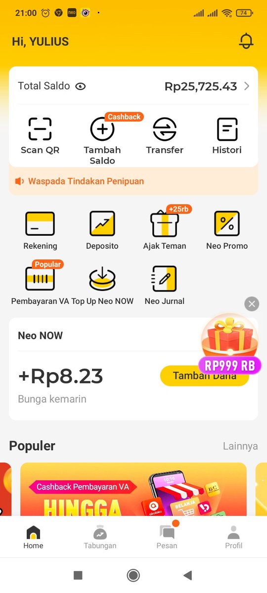 mrbracd's tweet photo. #neobank 
YANG MAU TAU CARA YA.NANTI DI KASIH TAU .. 
KODE REFERALL ..YXNFB2
REBAHAN DAPAT DUIT .. NEO BANK...
LOGIN TIAP HARI DAPAT UNTUNG TERUS DARI NEOBANK...
Ada Kupon Experience Rp10,000,000 buatmu, nih. Yuk, ambil sekarang!https://t.co/RqpqxCkZu0

KLIK LINK DI ATAS https://t.co/grh6MdyNPE